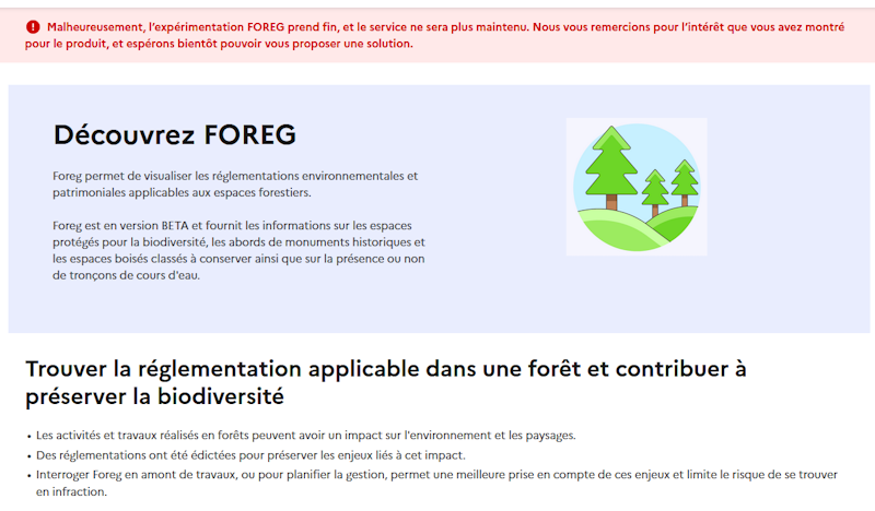 Message d'arrêt de l'expérimentation Foreg