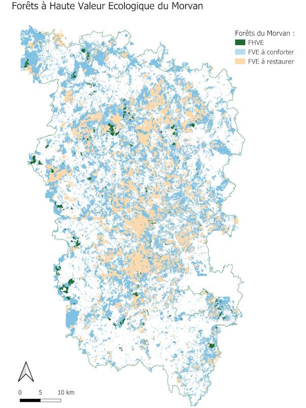 Carte des forêts HVE du Morvan